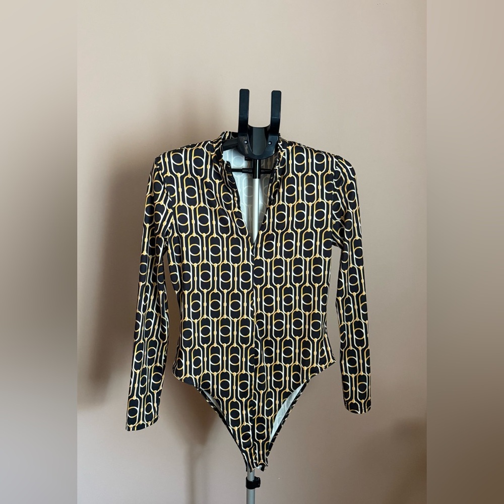 SHEIN Black and Gold Geometric Bodysuit